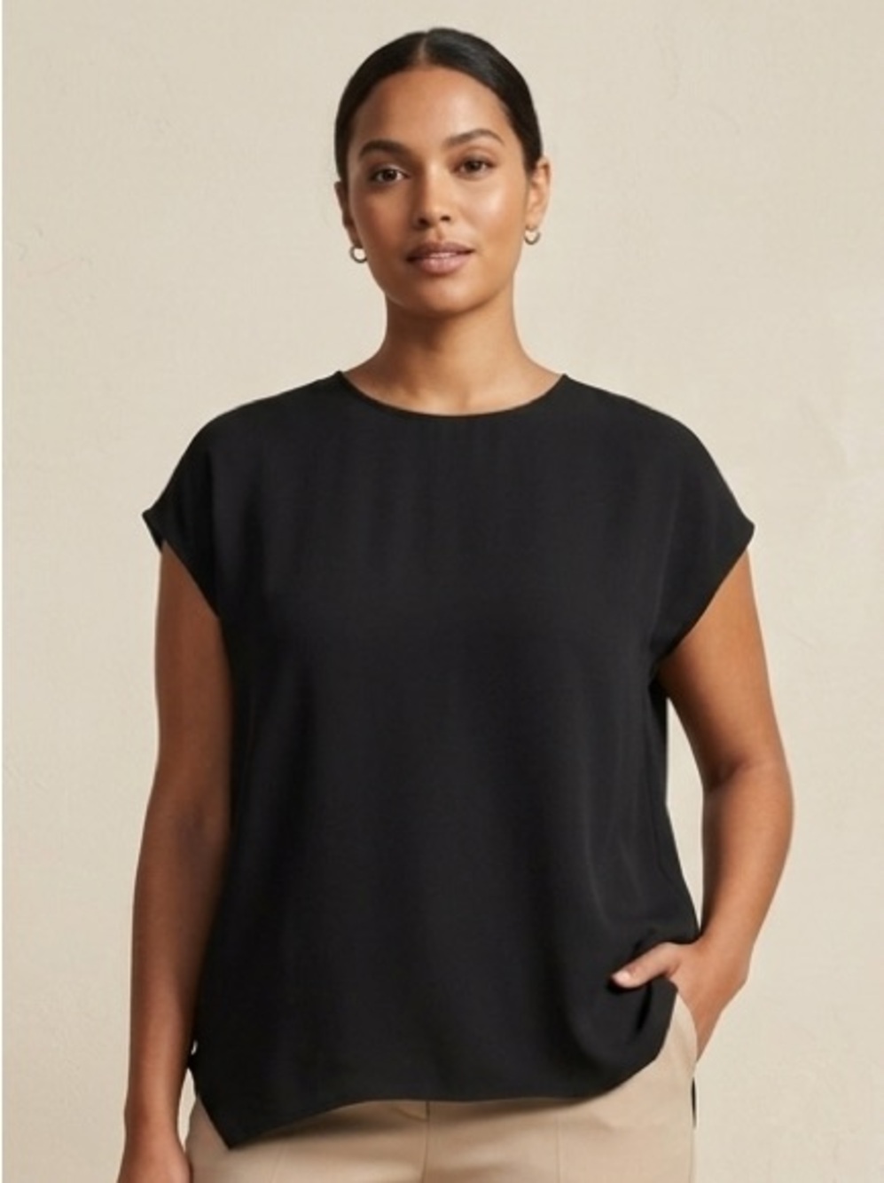 MM LaFleur XL Black Cap Sleeve Top Corporate Chic Minimalist Luxe